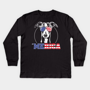 Proud Whippet American Flag Merica dog Kids Long Sleeve T-Shirt